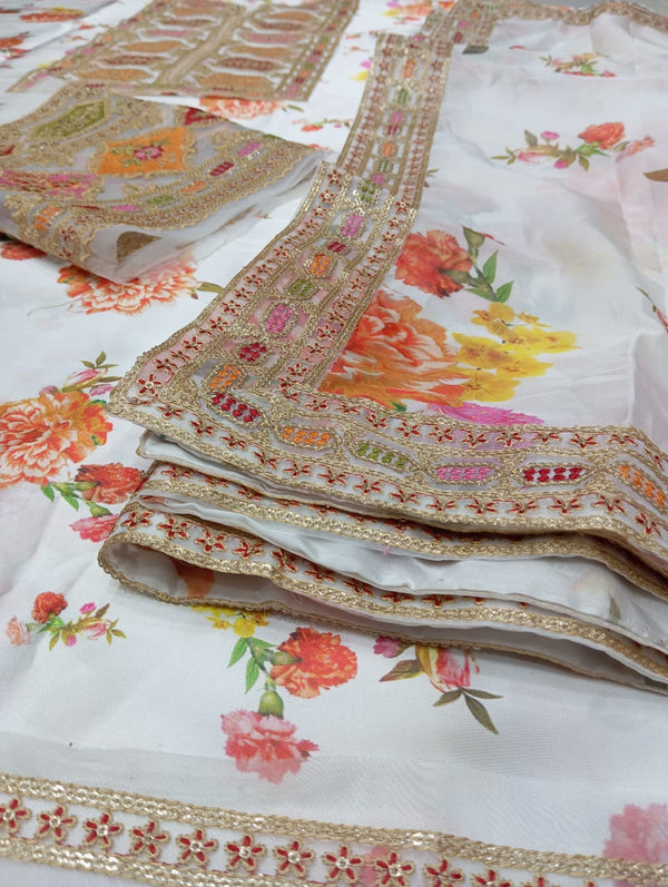Digital Print Organza Suit with Heavy Zari Embroidery