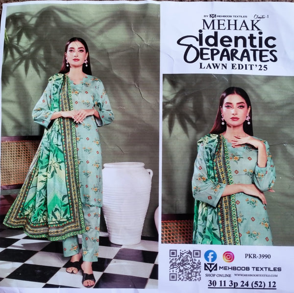 Mehak Identics Unstitched Lawn 3 Piece – Elegant Summer Series